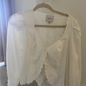 Reformation Cream Scalloped Blouse
